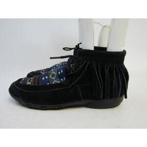 Roper Brand Womens Size 7.5 M Black Suede Laces Fringe Aztec Ankle Fashion Boots